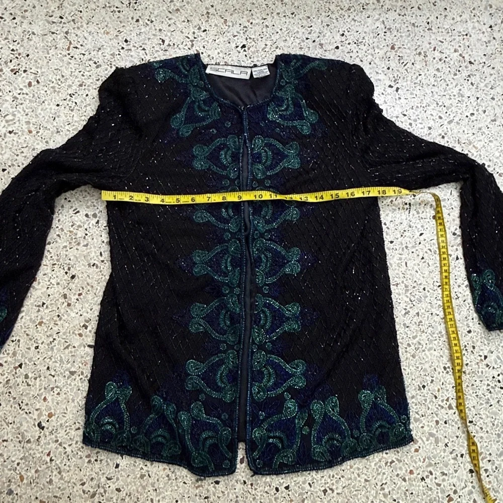 SCALA 100% pure silk beaded top jacket cardigan India medium black blue green